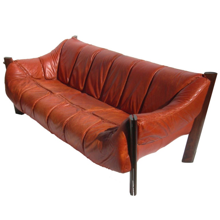 Brazilian Leather Sofa by Percival Lafer