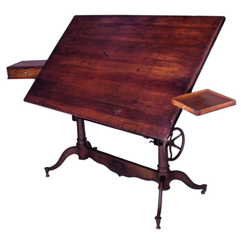Exceptional Antique Cast Iron Adjustable Drafting Table at 1stdibs