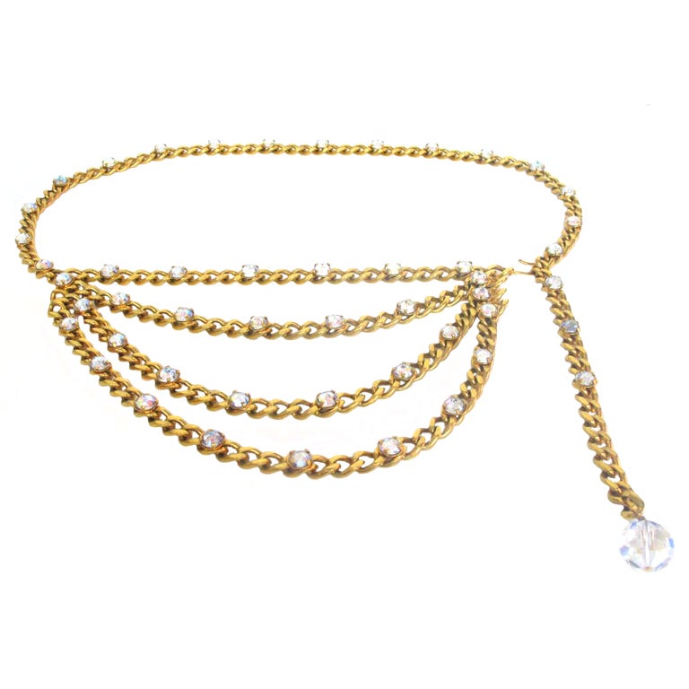 CHANEL Gold Chain Belt With Crystals at 1stdibs