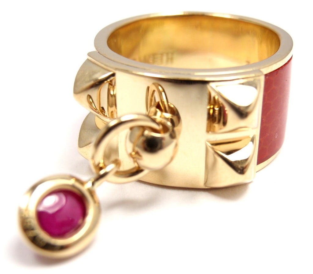 HERMES Collier De Chien Ruby Enamel Yellow Gold Ring at 1stdibs