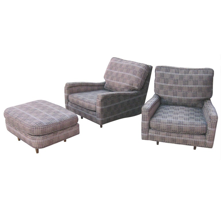 Pair of Oversized Harvey Probber Lounge Chairs and Ottoman ...