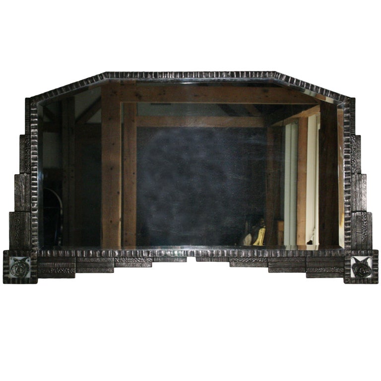 French Art Deco Pewter Roses Wall Mirror at 1stdibs