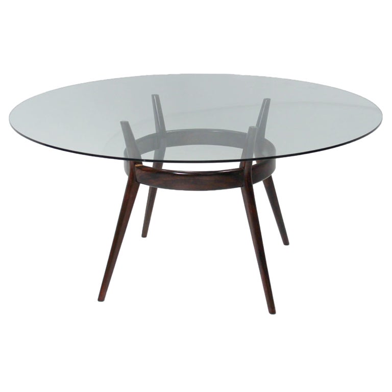 Round Glass Solid Rosewood Sculptural Dining Table at 1stdibs