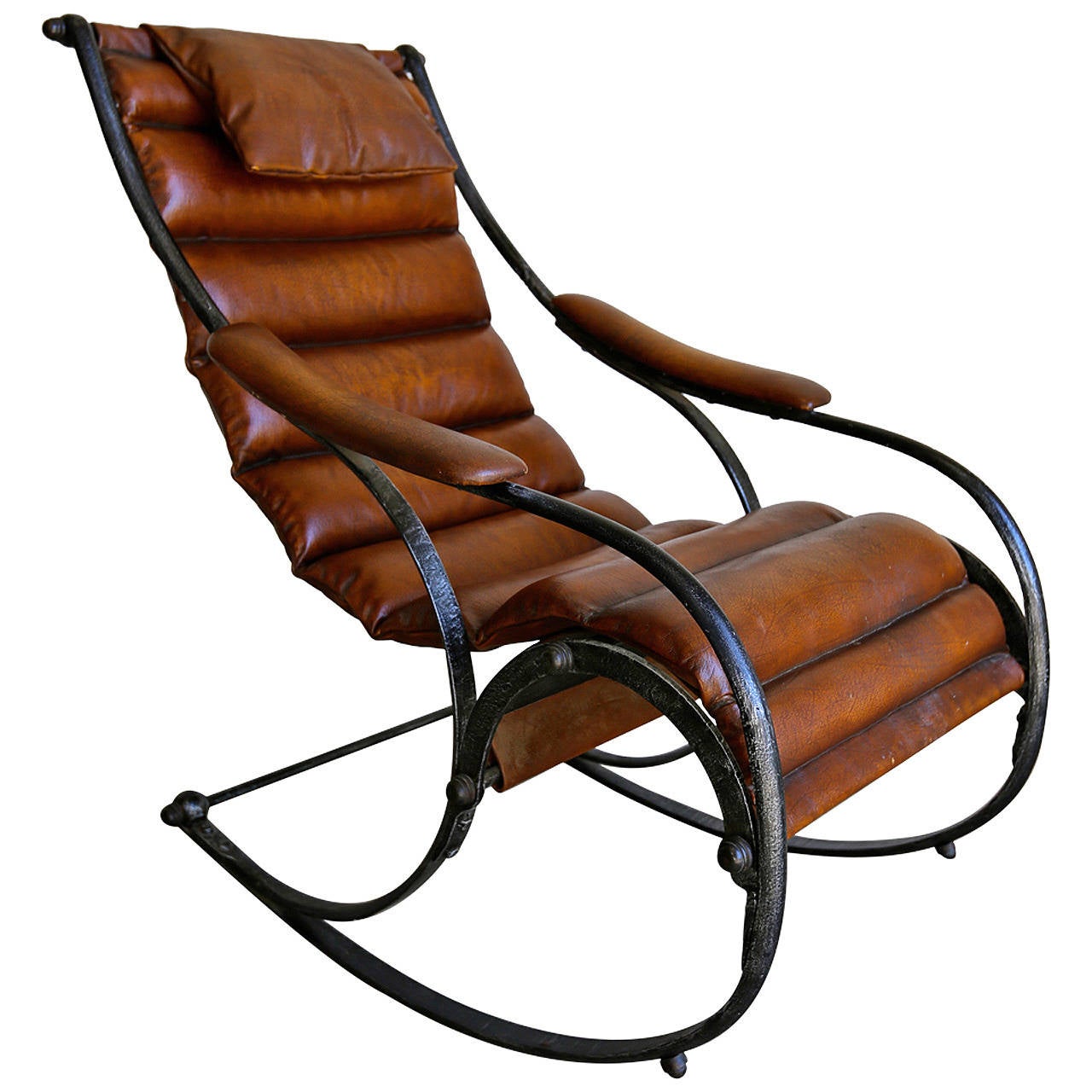 Sculptural Leather and Steel Rocking Chair at 1stdibs