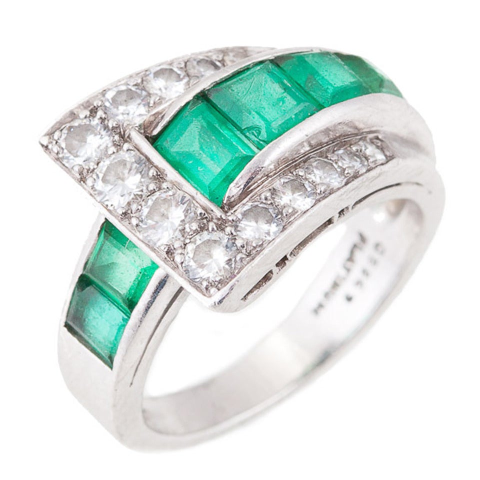 Oscar Heyman Emerald Diamond Platinum Ring at 1stdibs