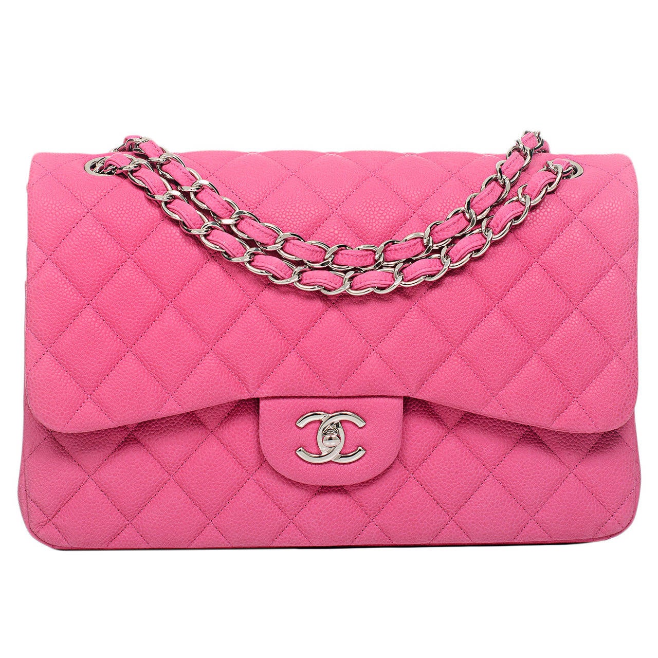 Chanel Hot Pink Matte Iridescent Caviar Jumbo Classic Double Flap Bag at 1stdibs