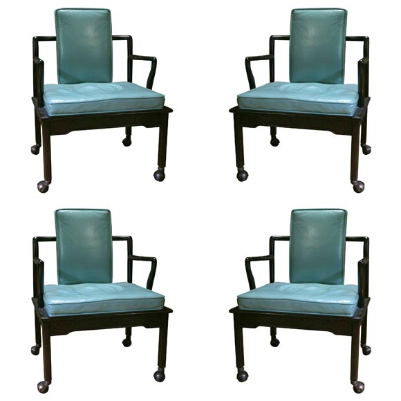 Set of Four Turquoise Leather Club Chairs by Widdicomb at ...