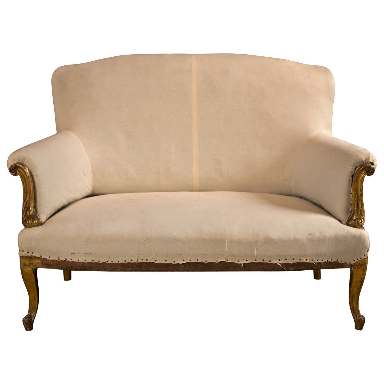 French Carved Giltwood Sofa with Scroll Arms and Cabriole Legs at 1stdibs