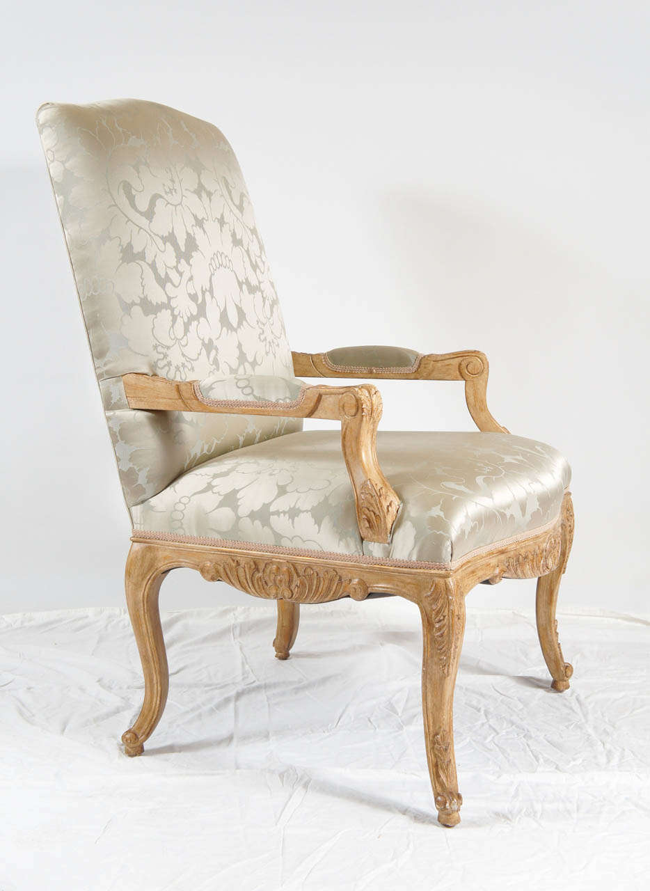 Louis XIV Style Chair, Silk Damask Upholstery image 3