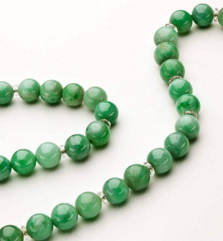 Natural Jadeite Necklace With Crystal Spacers at 1stdibs