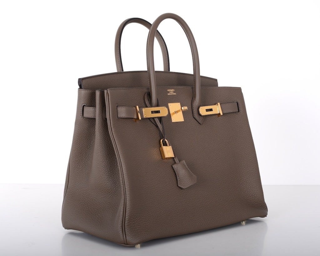 NEW INCREDIBLE COLOR! HERMES BIRKIN BAG TAUPE 35cm GOLD HARDWARE AMAZING COMBO! at 1stdibs