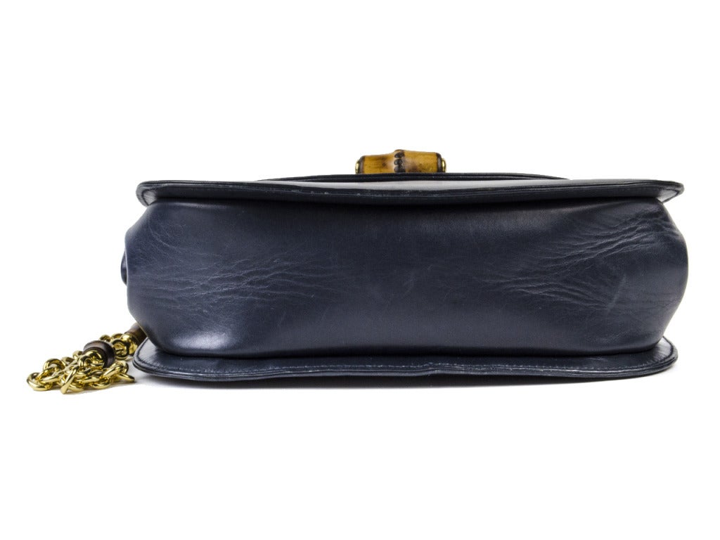 Gucci Vintage Navy Blue Lambskin Leather Bamboo Crossbody Bag at 1stdibs