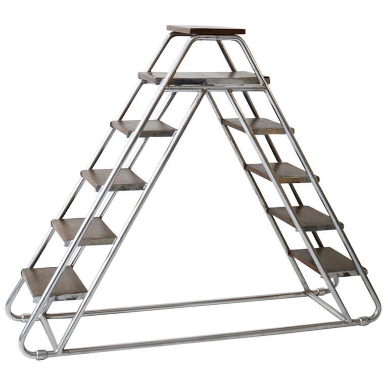 Chrome and wood stepladder, 1930s