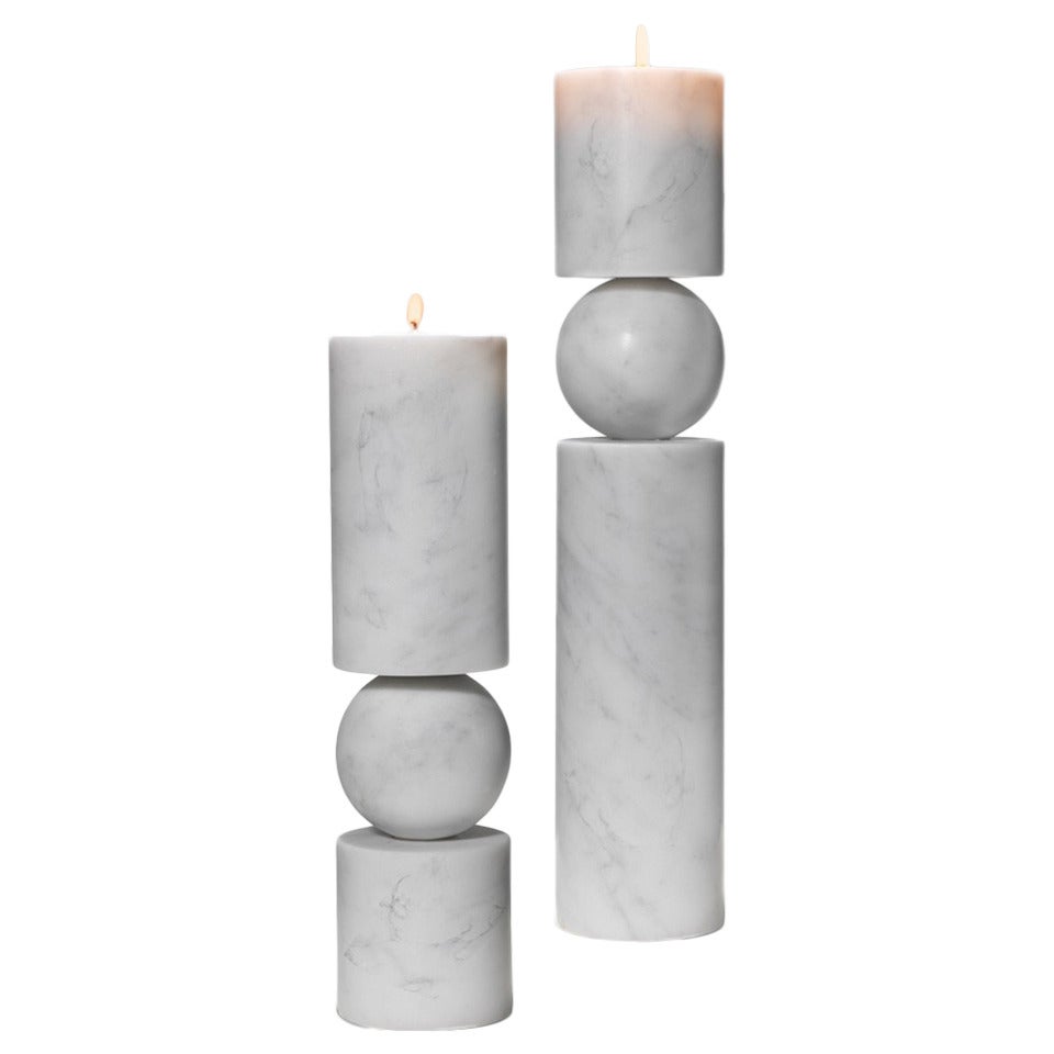 Lee Broom marble Fulcrum candlesticks, 2015