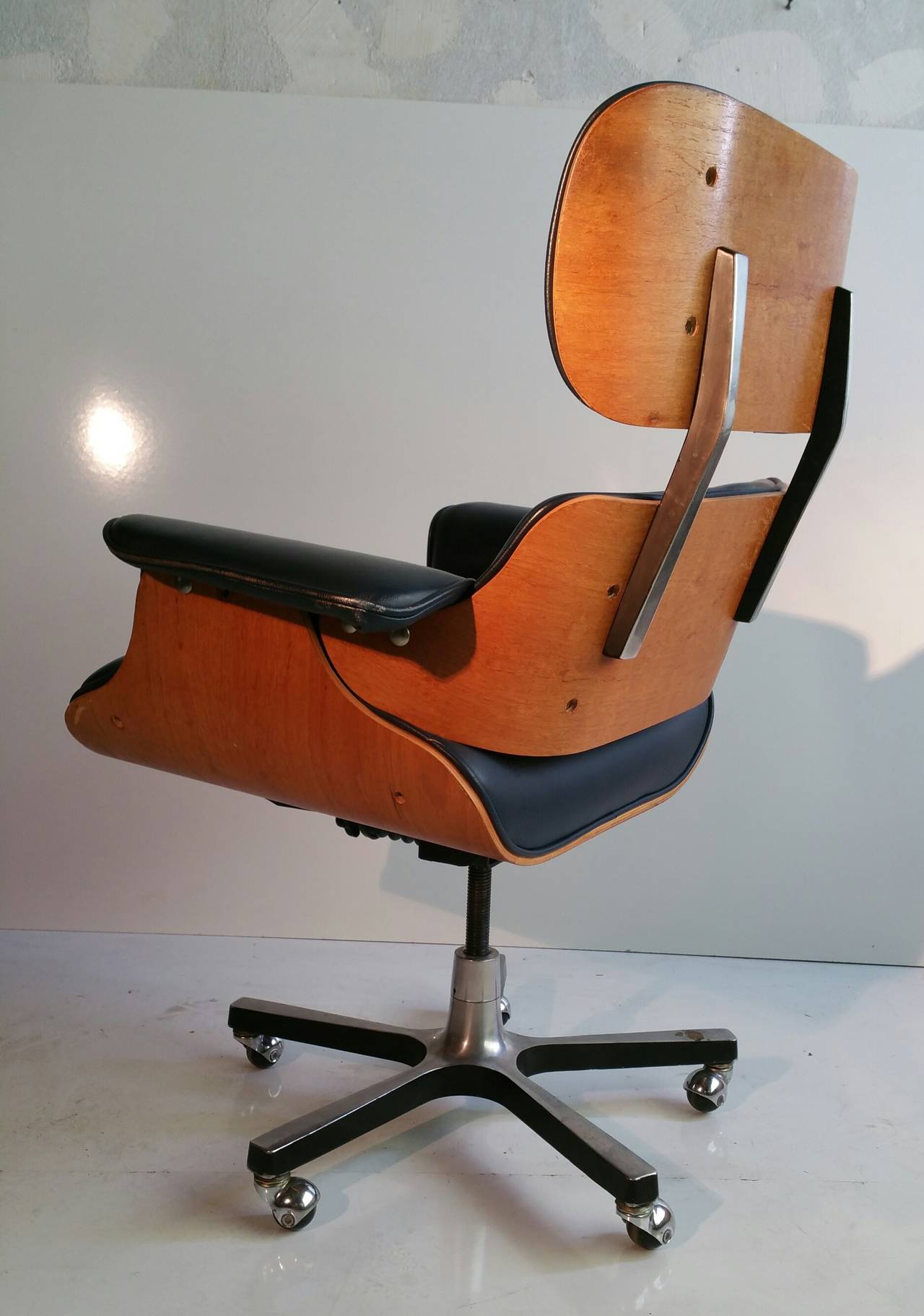 Modernist Eames Style Leather Desk Chair at 1stdibs