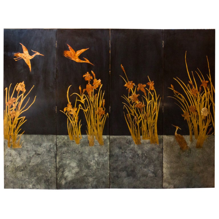 Four-fold lacquered Chinoiserie screen, ca. 1935