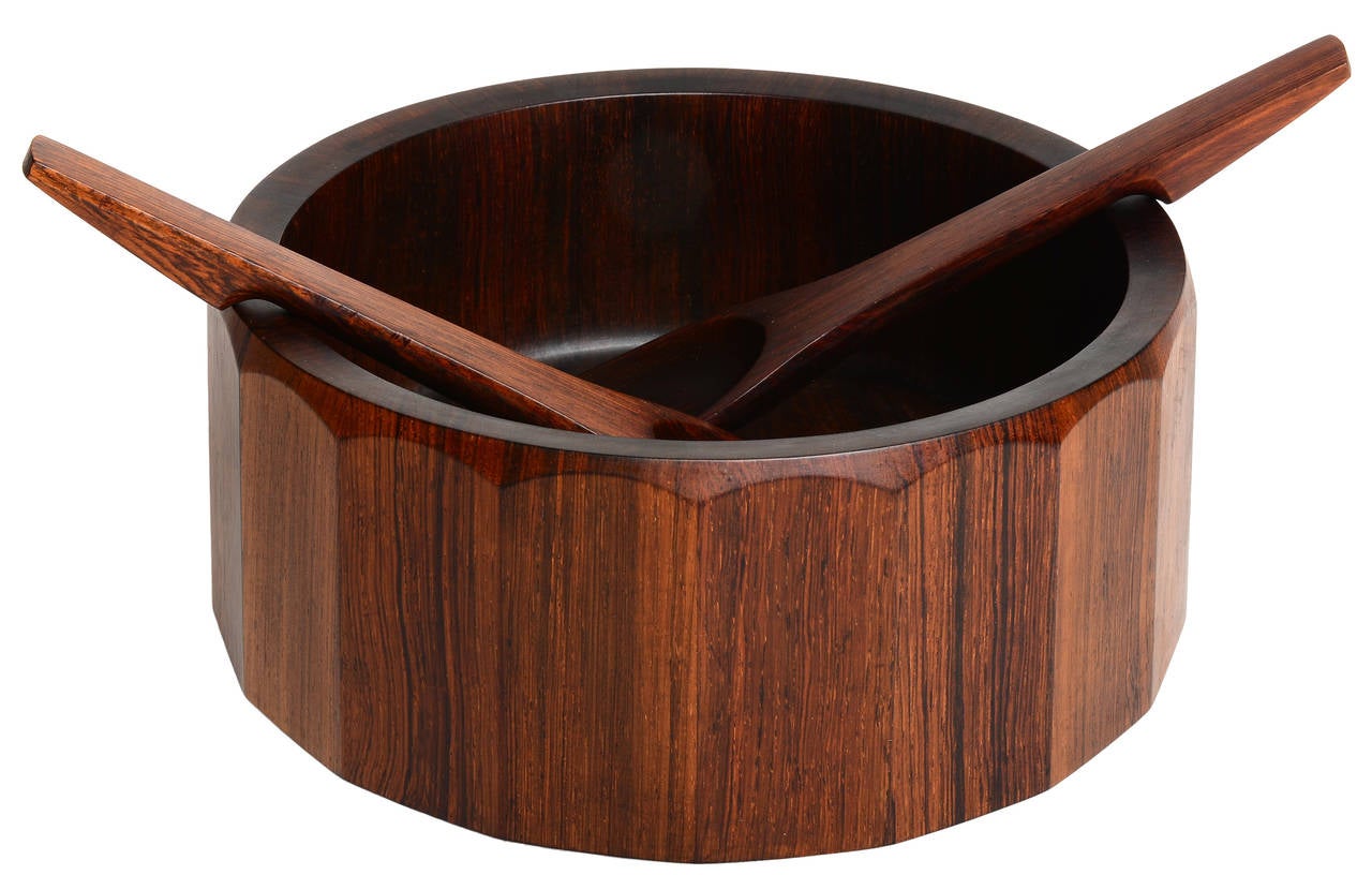 Dansk Rare Wood Salad Bowl and Tongs in Palisander by Quistgaard at 1stdibs