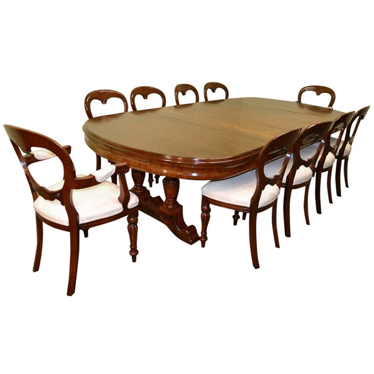 Antique Victorian Dining Table c.1880 10 ft and 10 chairs 