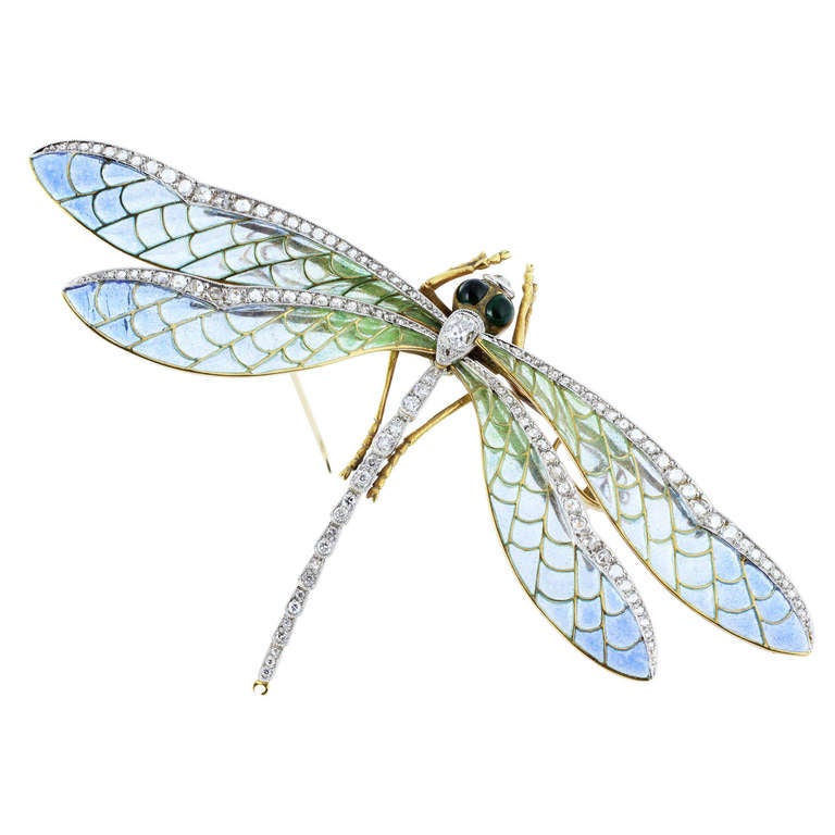  Plique-à-jour enamel
diamond-set en tremblant dragonfly brooch, 2014

