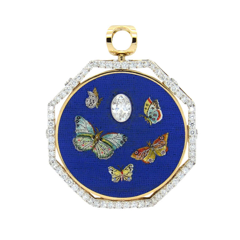 Butterfly pendent in micromosaic, gold and diamond, by Maurizio Floravanti, 2010

