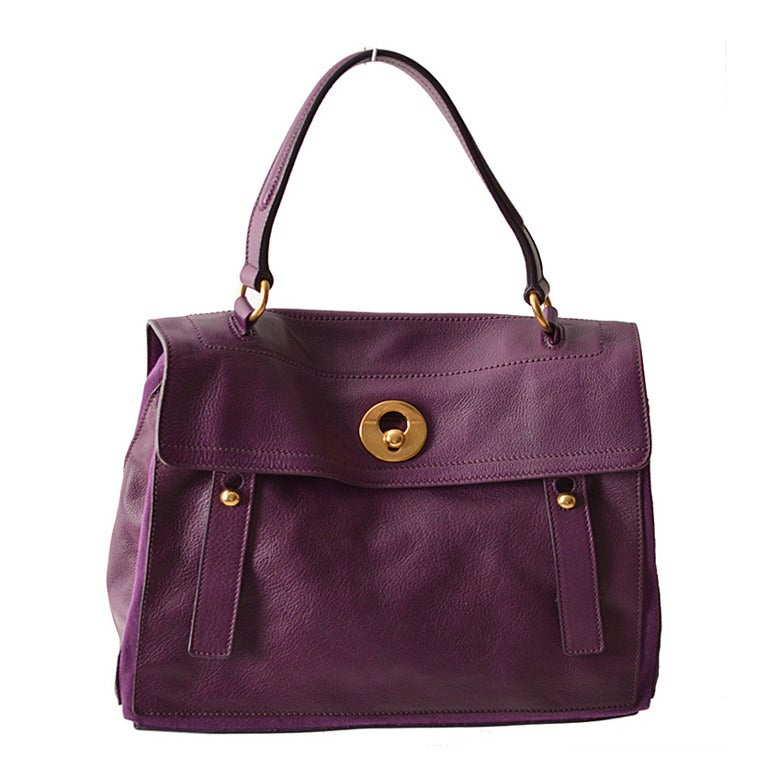 YSL Sac Muse 2 Medium Purple Leather Tote Bag