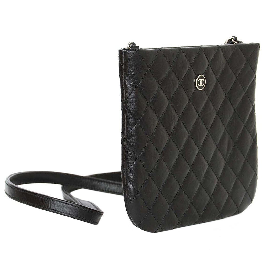 CHANEL Black Quilted Leather Crossbody Bag SHW at 1stdibs