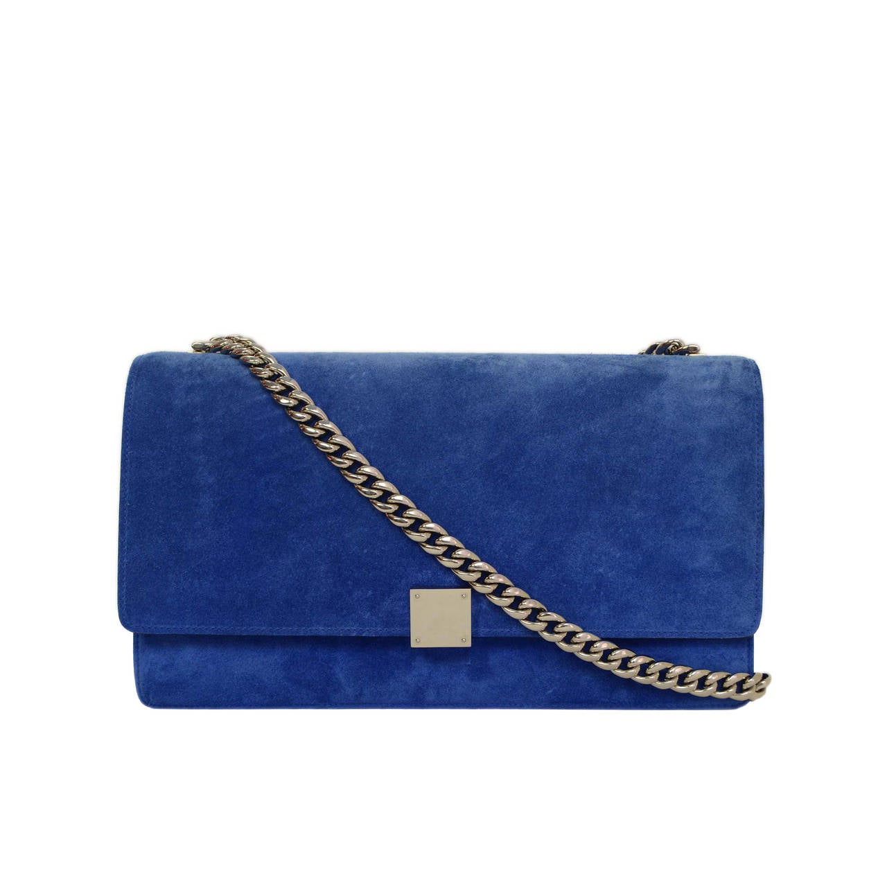 CELINE Cobalt Blue Suede Medium Case Flap Bag SHW