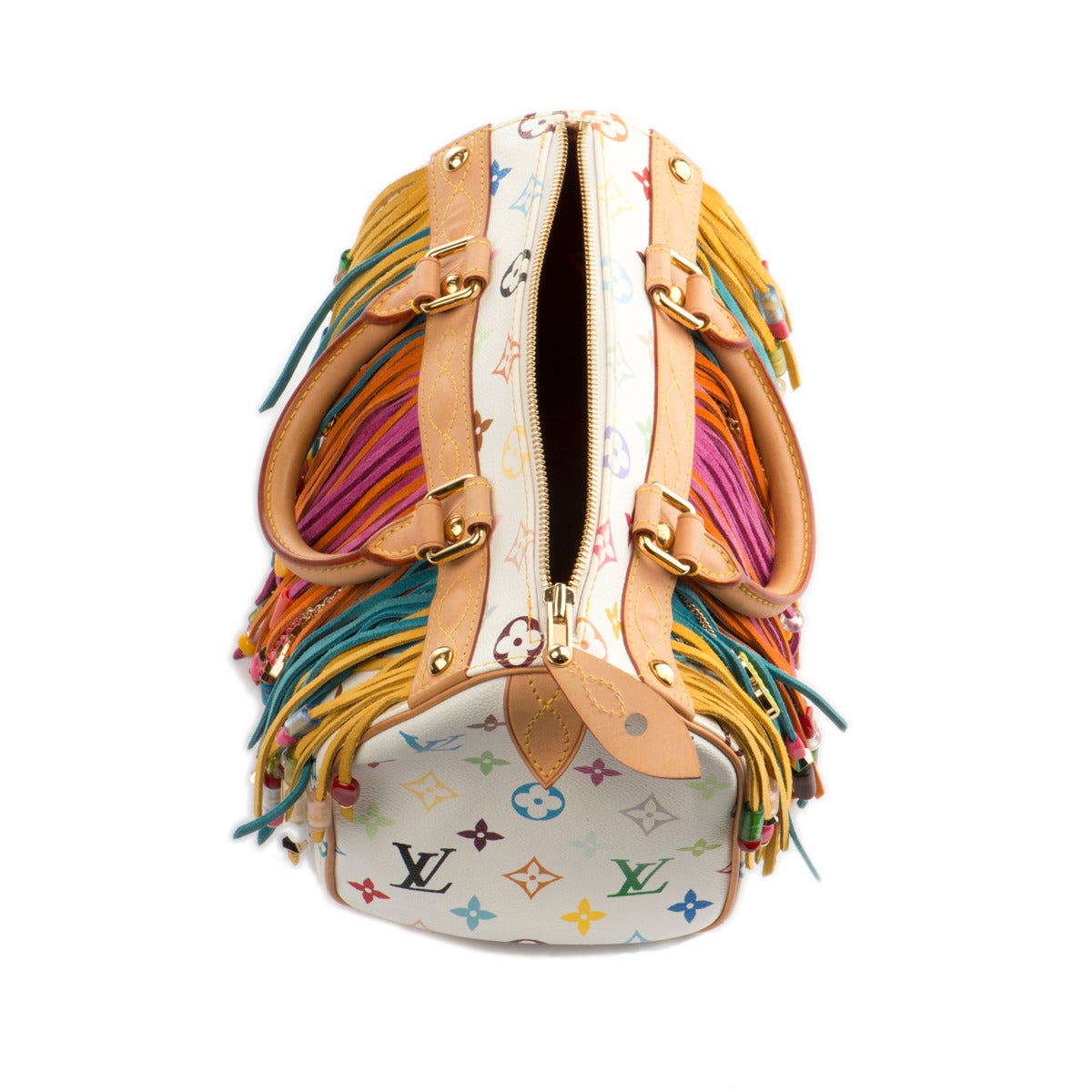 Louis Vuitton Multicolor Fringe Speedy 25 White Bag by Takashi Murakami at 1stdibs